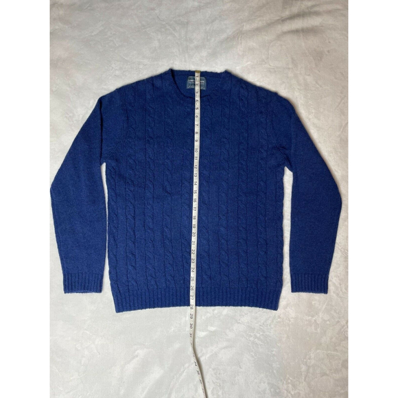 Line Of Trade Mens Large Blue Shetland Wool Cable Knit The Mariner Sweater - Picture 2 of 7
